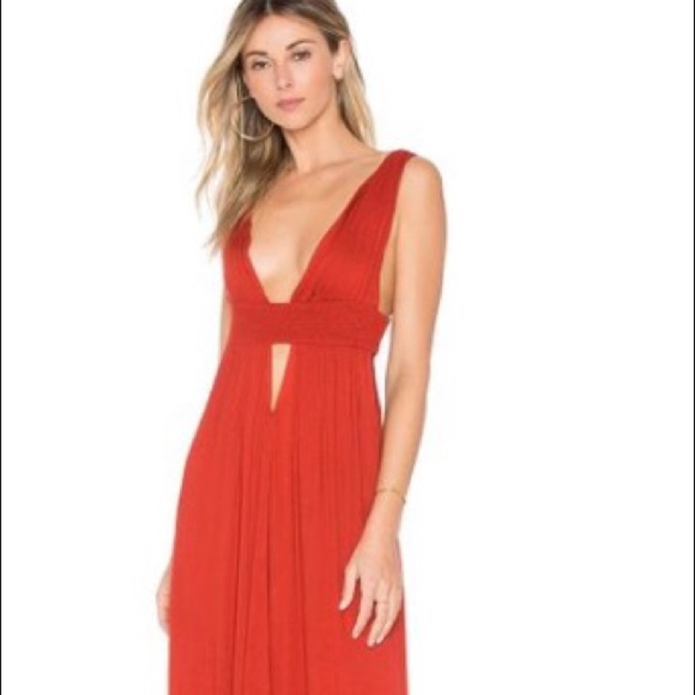 Indah Red Plunging Maxi Dress XS
